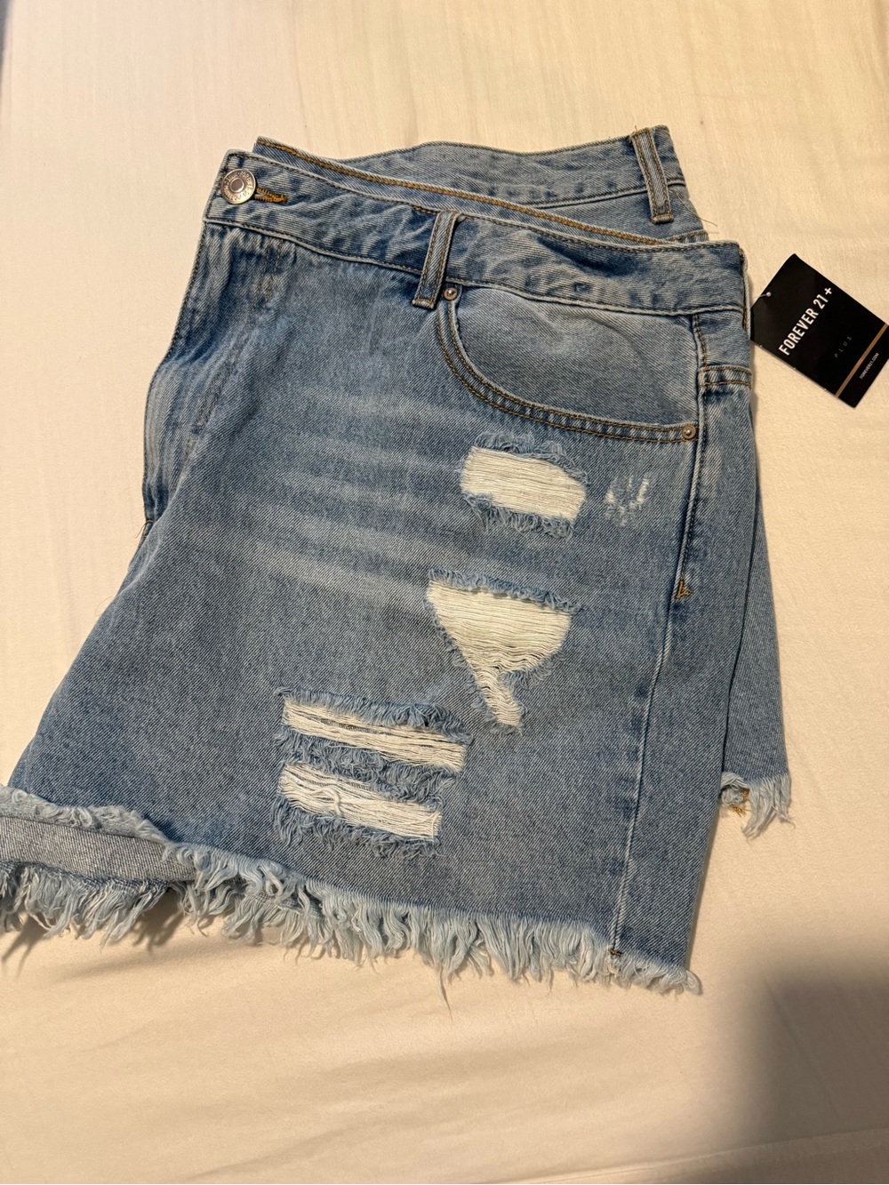 Forever 21 Light Blue Distressed Denim Skirt
